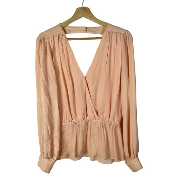 Parker Peach Orange Silk Wrap Front Peplum Long Sleeve S - Picture 1 of 6